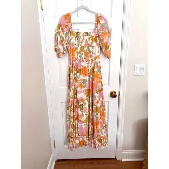 MILLE Manon Floral Cotton Tiered Maxi Dress Puff Sleeve Smocked Tuckernuck - Picture 13 of 15